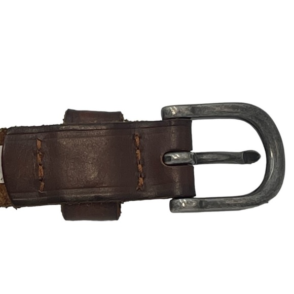 Brown Leather Belt With Metal Beads & Bright Green Cord Woven Through Center. - Picture 7 of 8